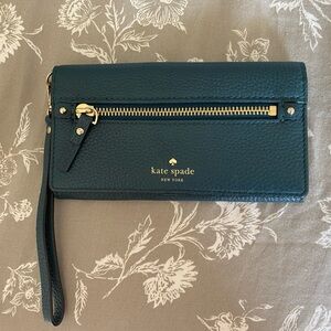 Kate Spade Green Pebbled Leather Wristlet Wallet